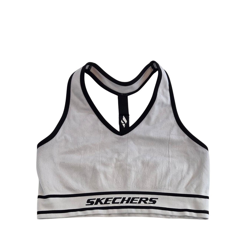 Sketches white sports bra Large fitness top bralette black racer back
